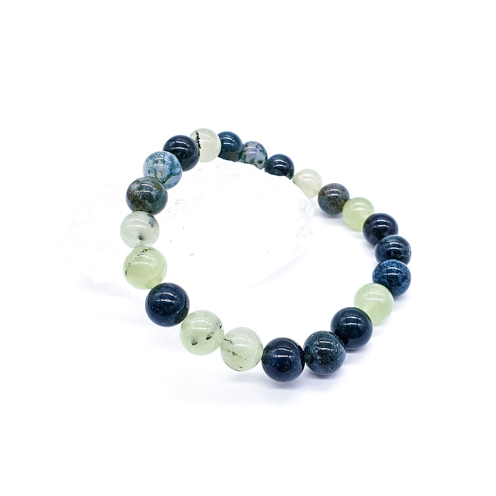 Mechový achát a prehnit 8 mm - náramek - Obrázek 2