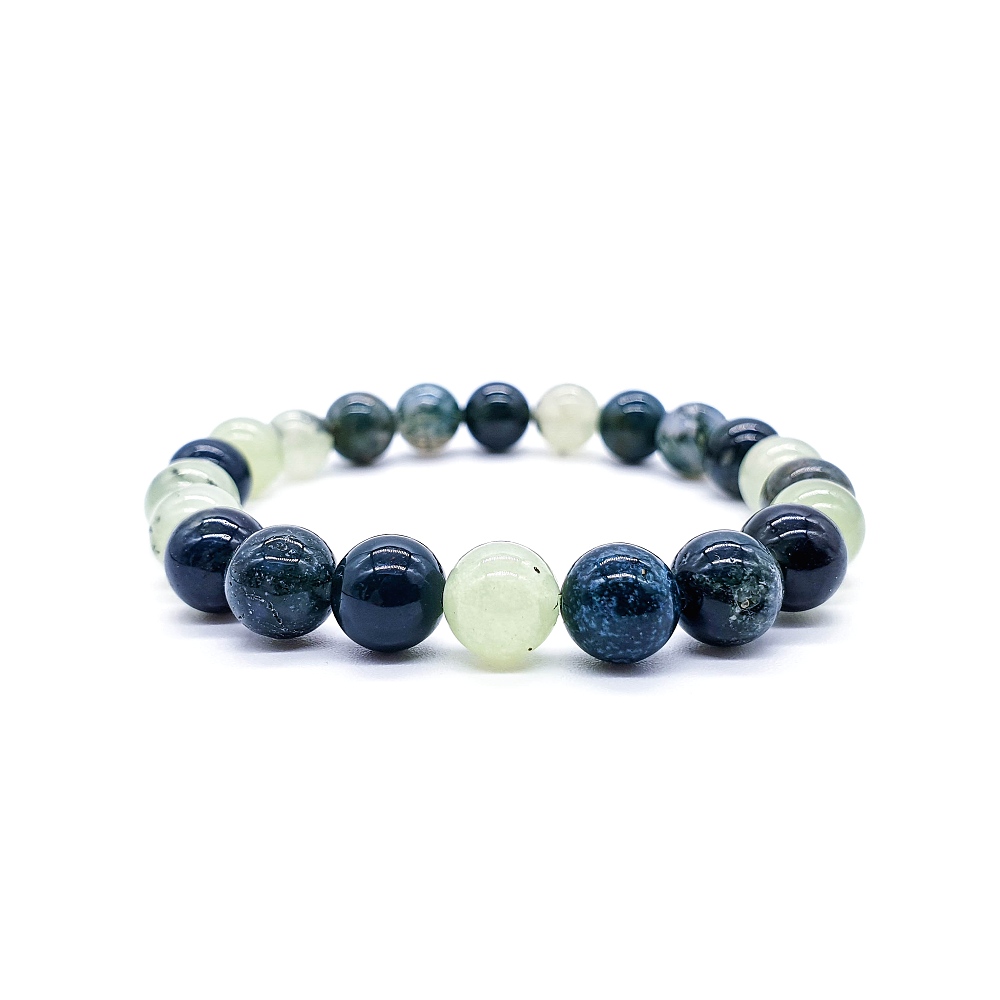 Mechový achát a prehnit 8 mm - náramek - Obrázek 3