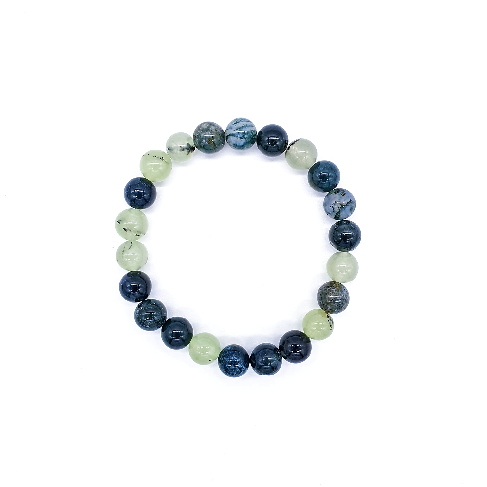 Mechový achát a prehnit 8 mm - náramek