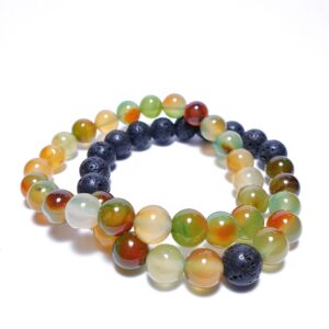 Paví achát a lávový kámen - 2 ks náramků