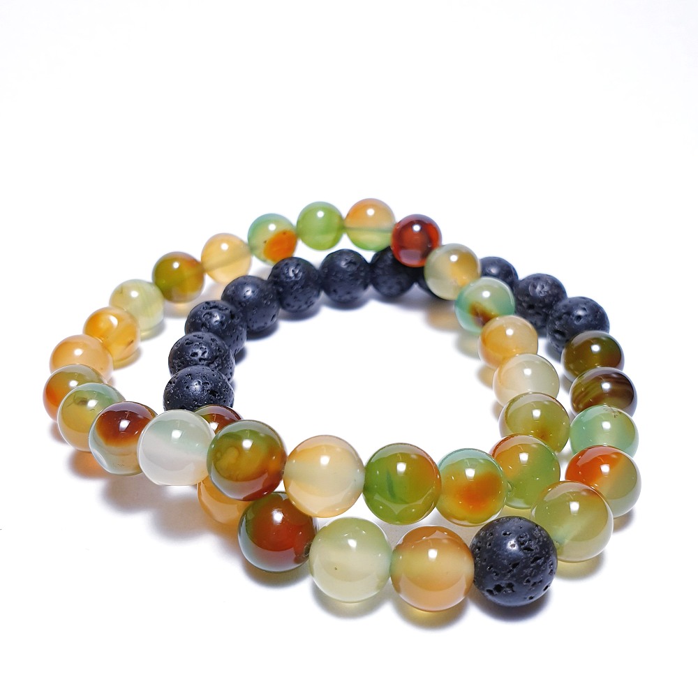 Paví achát a lávový kámen - 2 ks náramků