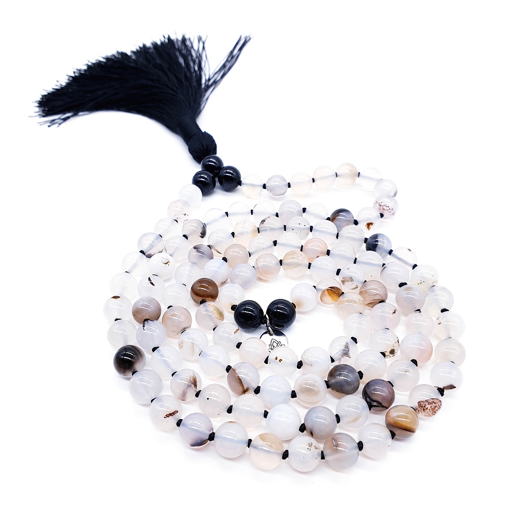 Bílý achát a turmalín 8 mm - Japa Mála náhrdelník - Obrázek 2