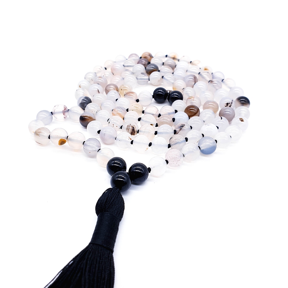 Bílý achát a turmalín 8 mm - Japa Mála náhrdelník - Obrázek 3