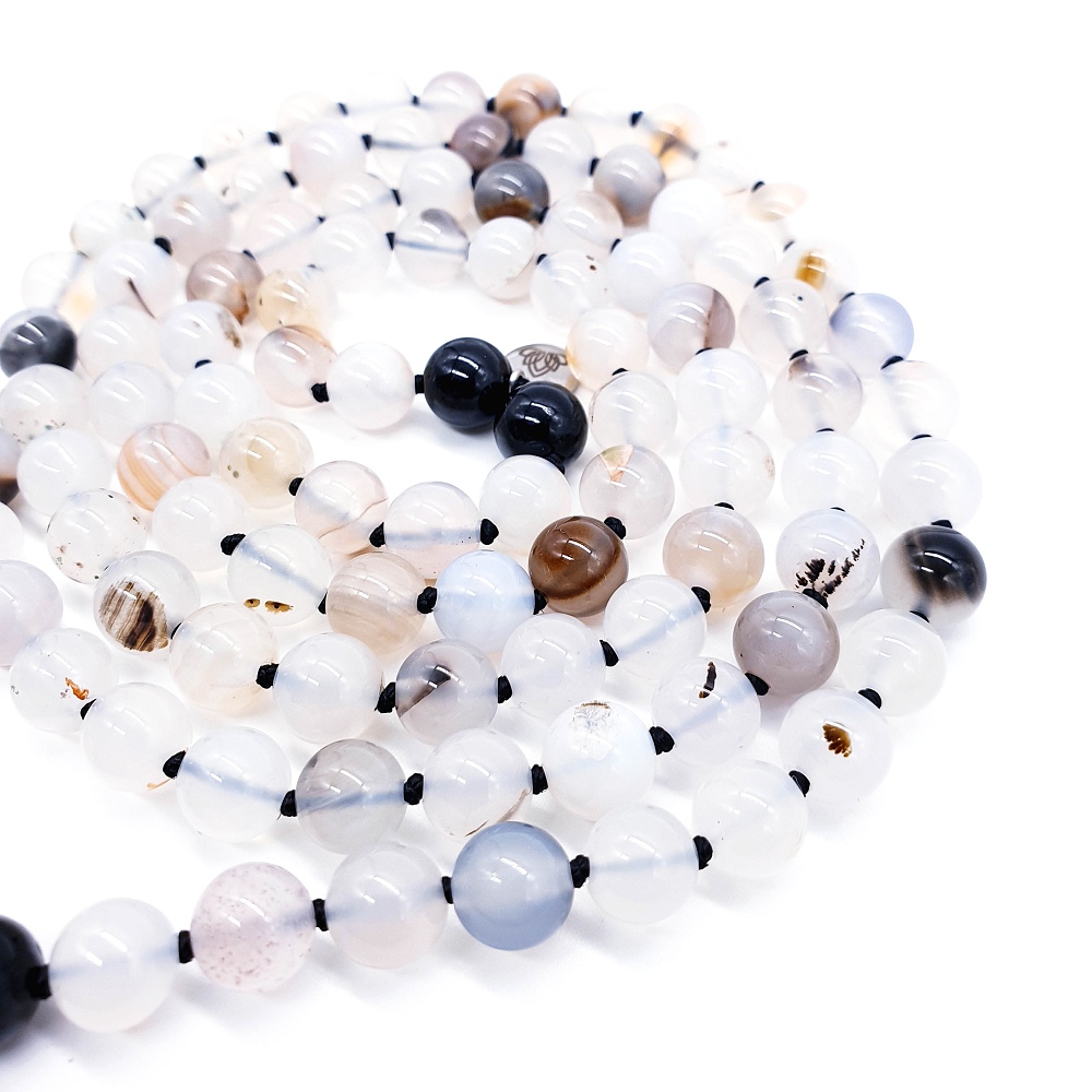 Bílý achát a turmalín 8 mm - Japa Mála náhrdelník - Obrázek 5