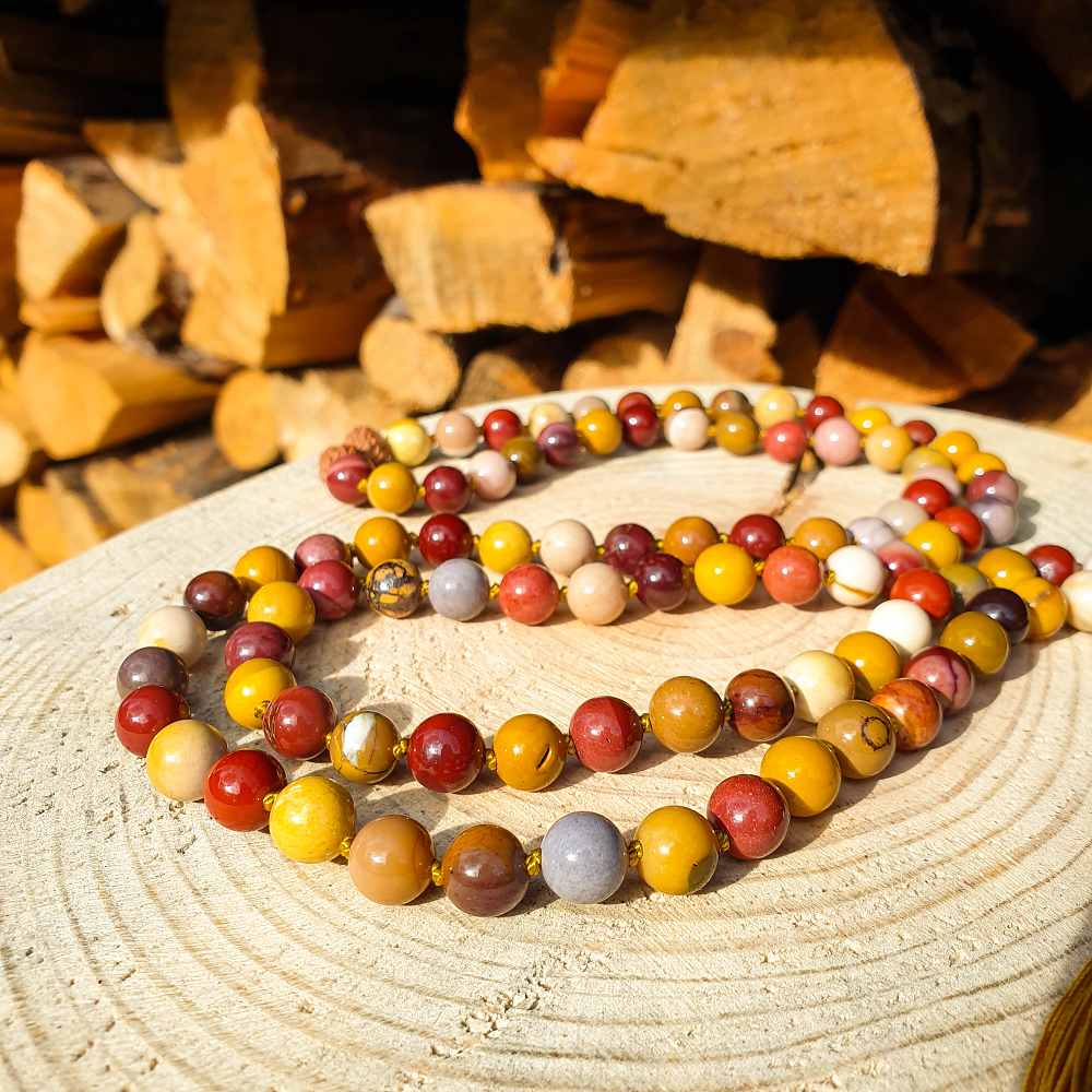 Jaspis mookait, rudraksha 8 mm - Japa Mála náhrdelník - Obrázek 2