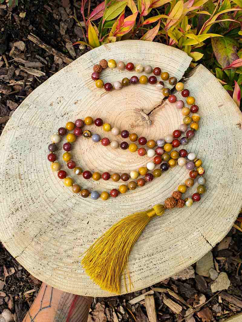 Jaspis mookait, rudraksha 8 mm - Japa Mála náhrdelník - Obrázek 4