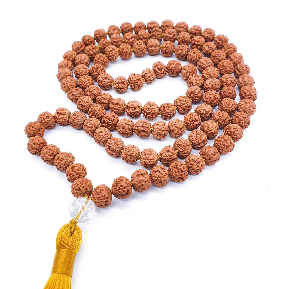 Rudraksha a Křišťál 8 mm - Tradiční Japa Mála náhrdelník - Obrázek 2