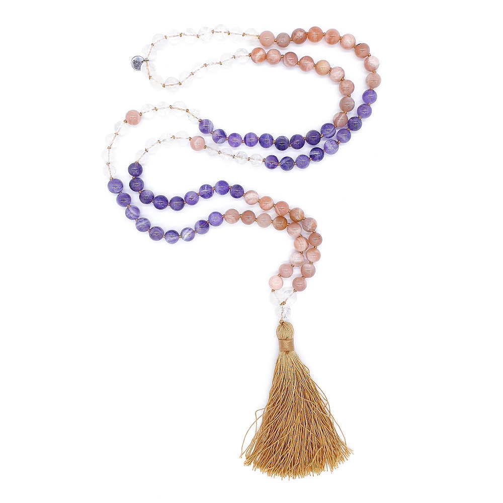 Ametyst, sluneční kámen a křišťál 8 mm - Japa Mála náhrdelník - Obrázek 4