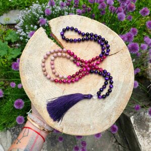 Tygří oko, rodonit, křišťál 8 mm - Japa Mála náhrdelník