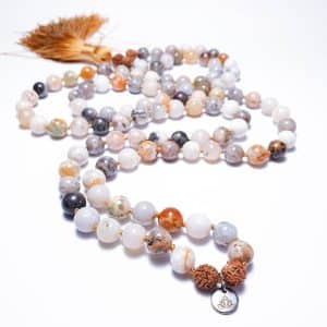 Bambusový achát a rudraksha 8 mm - Japa Mála náhrdelník