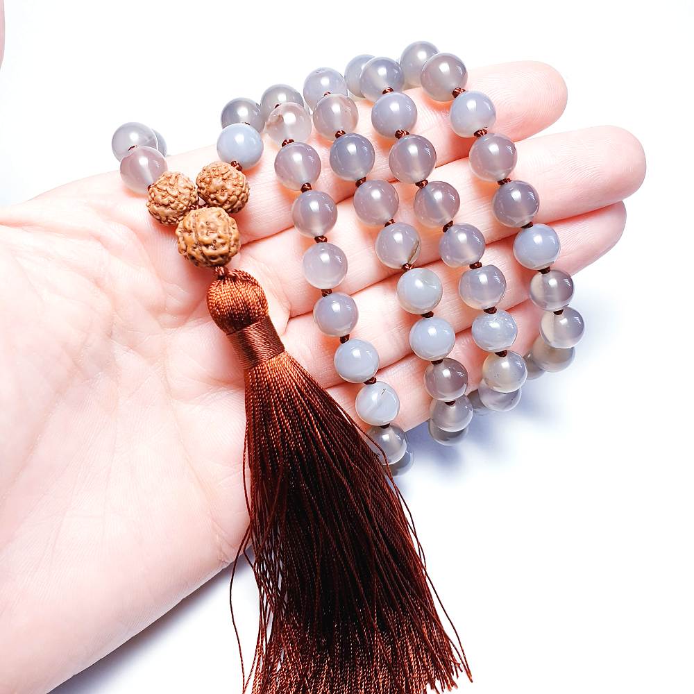 Šedý achát 8 mm - Japa Mála náhrdelník - Obrázek 4