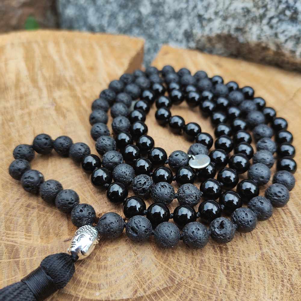 Turmalín a lávový kámen 8 mm - Japa Mála náhrdelník - Obrázek 7