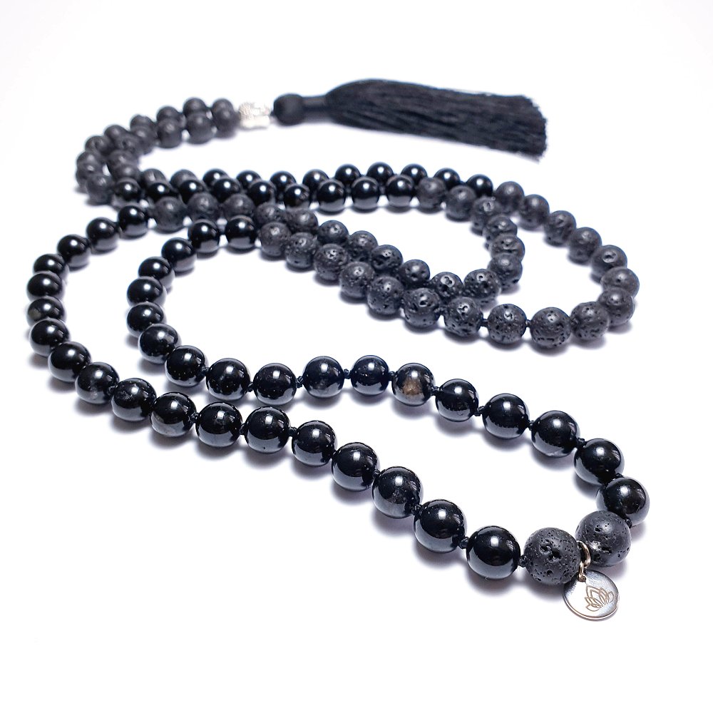 Turmalín a lávový kámen 8 mm - Japa Mála náhrdelník - Obrázek 4