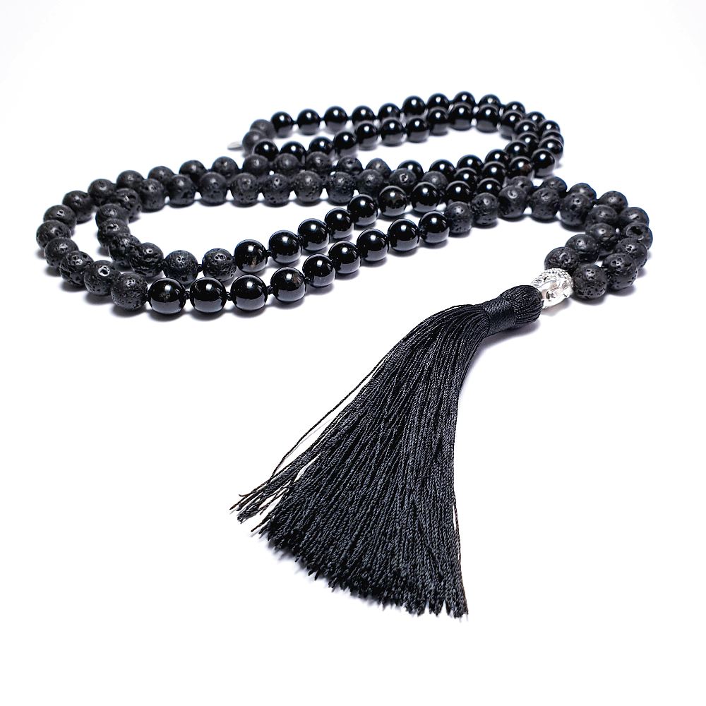 Turmalín a lávový kámen 8 mm - Japa Mála náhrdelník