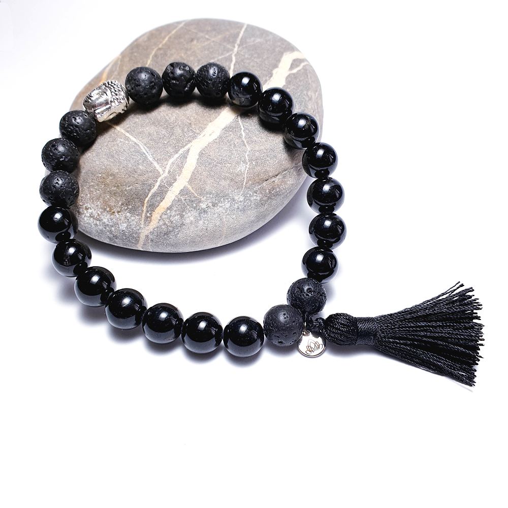 Turmalín a lávový kámen 8 mm - mala náramek - Obrázek 6