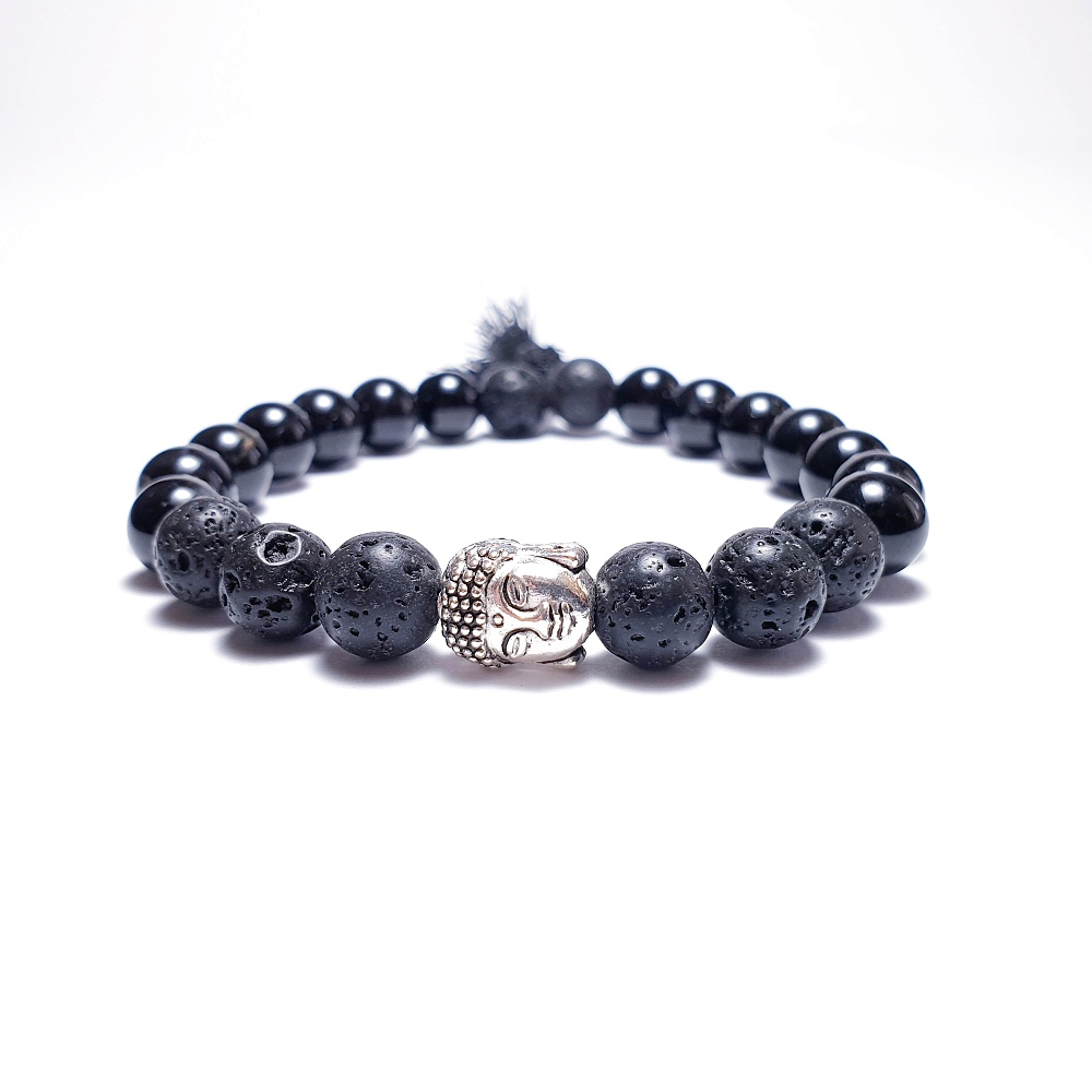 Turmalín a lávový kámen 8 mm - mala náramek - Obrázek 2