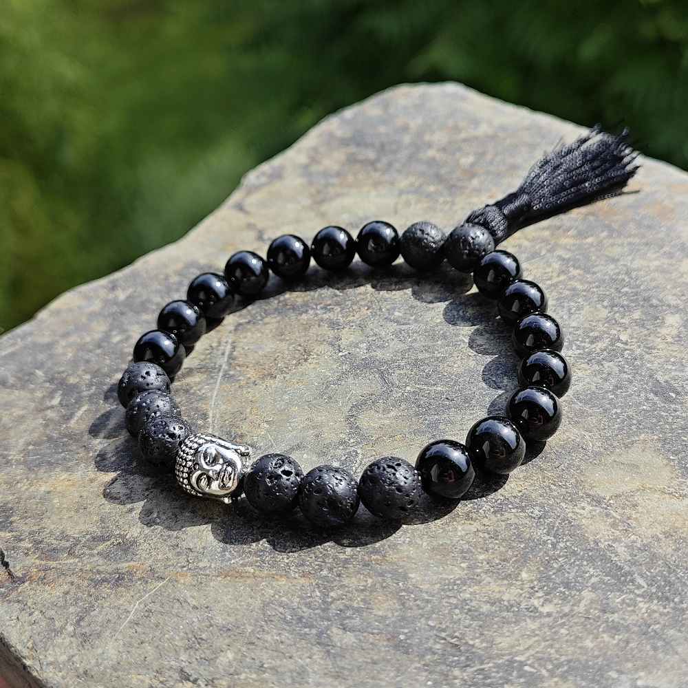 Turmalín a lávový kámen 8 mm - mala náramek