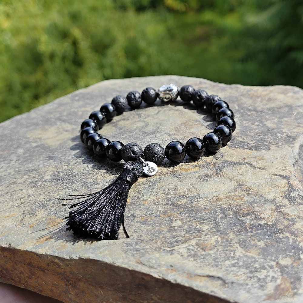 Turmalín a lávový kámen 8 mm - mala náramek - Obrázek 3