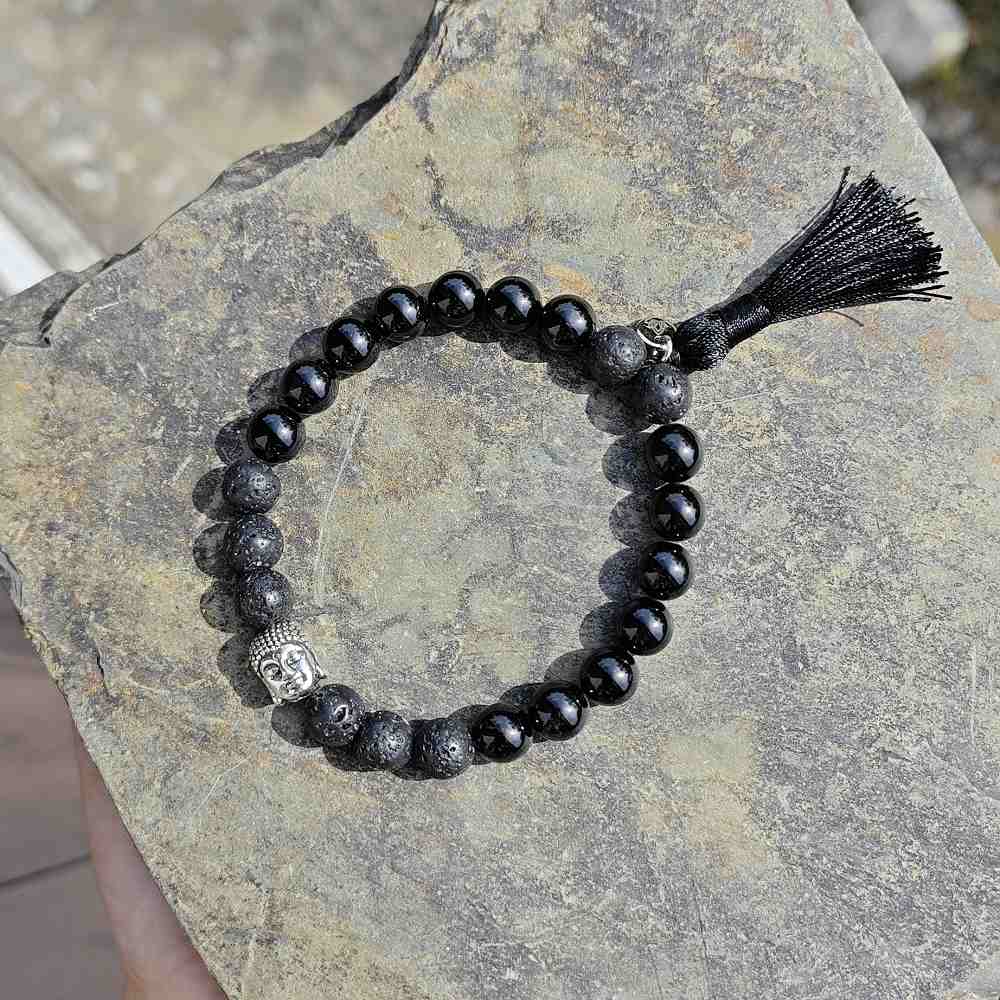 Turmalín a lávový kámen 8 mm - mala náramek - Obrázek 5