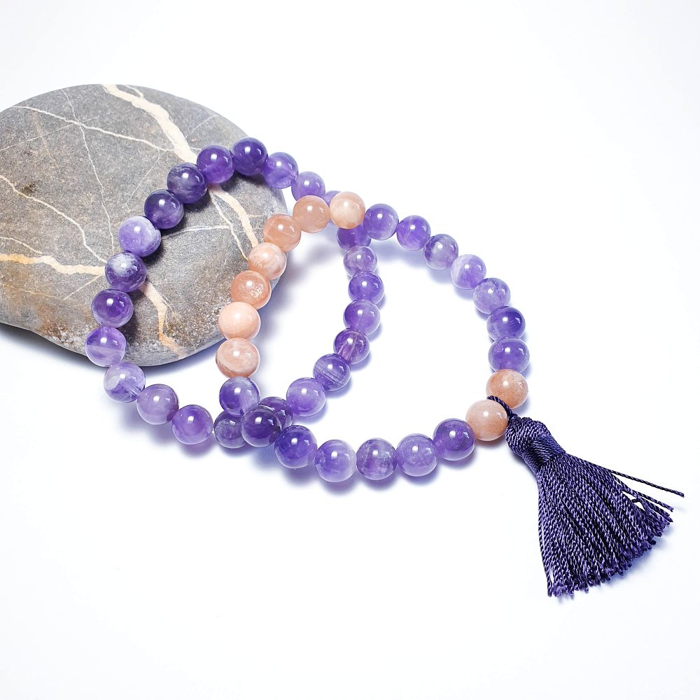 Ametyst a sluneční kámen - 2 ks náramků - Obrázek 3