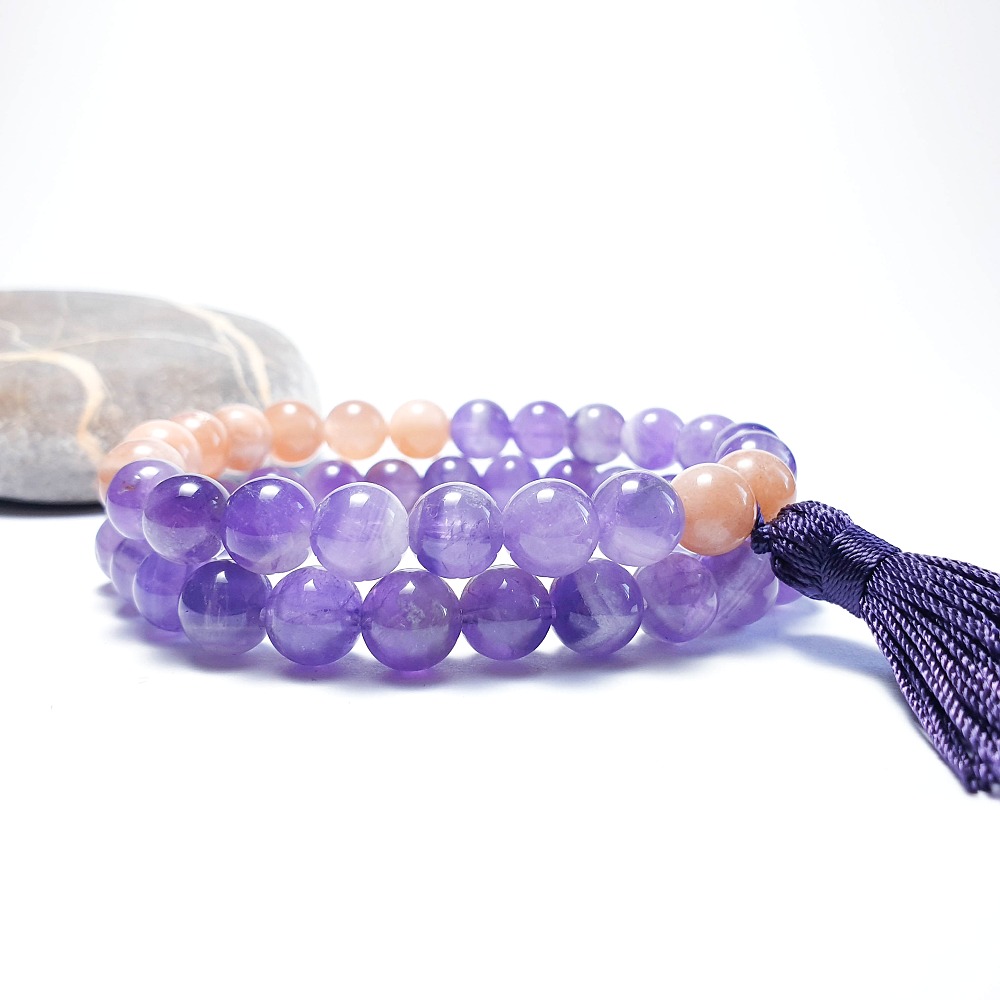 Ametyst a sluneční kámen - 2 ks náramků - Obrázek 2