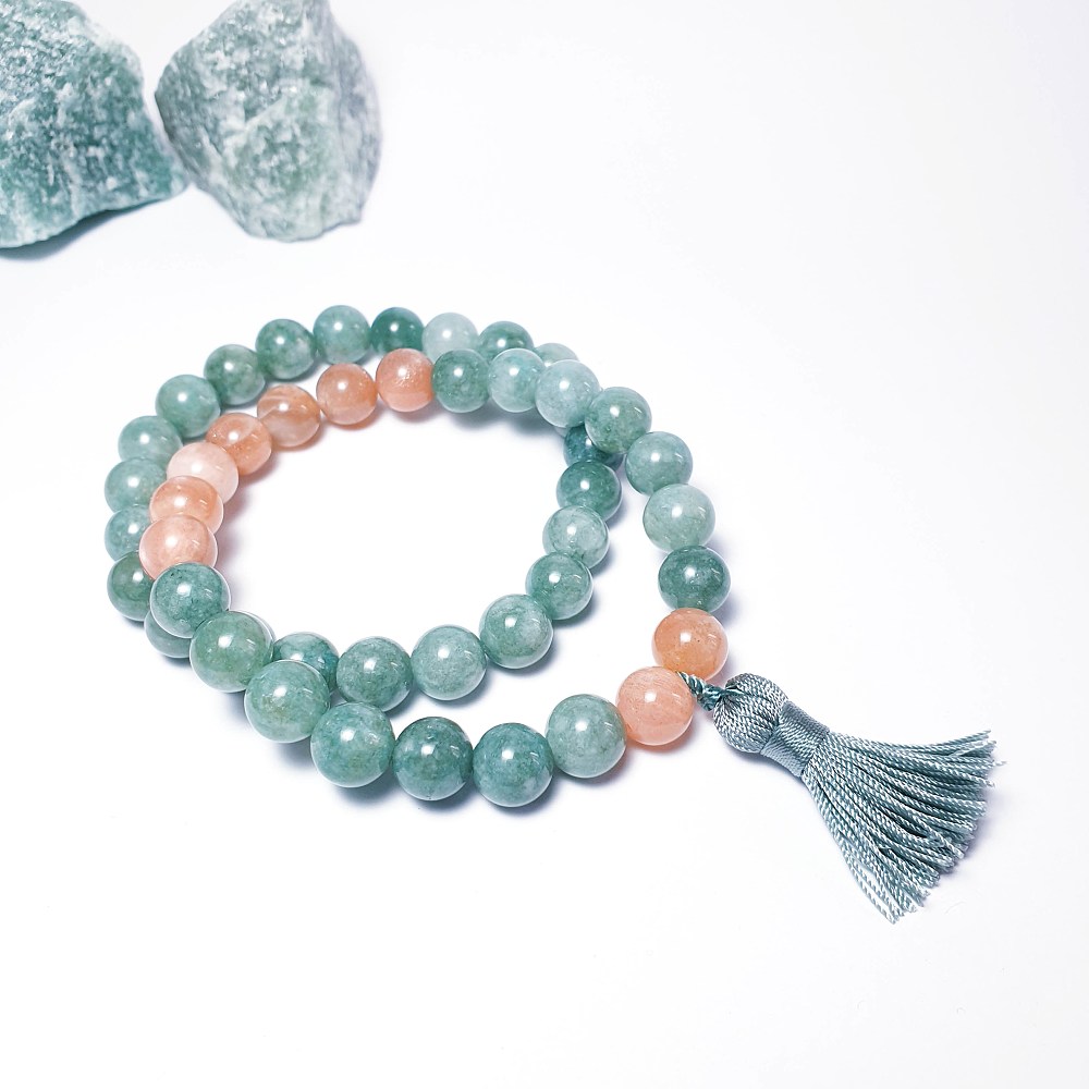 Barmský jadeit a sluneční kámen - 2 ks náramků - Obrázek 2