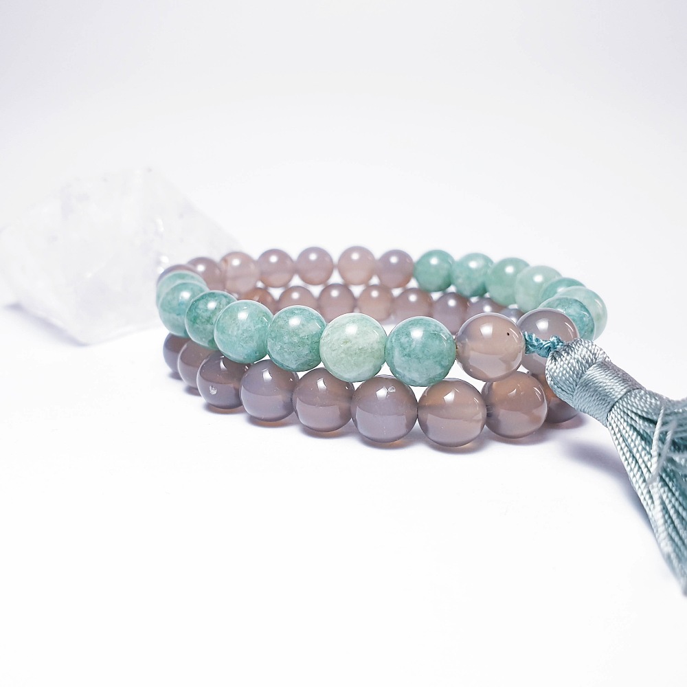 Barmský jadeit a šedý achát - 2 ks náramků - Obrázek 3