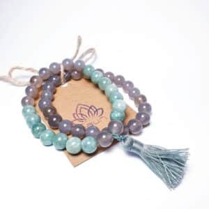 Barmský jadeit a šedý achát - 2 ks náramků