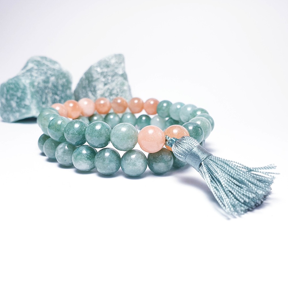 Barmský jadeit a sluneční kámen - 2 ks náramků