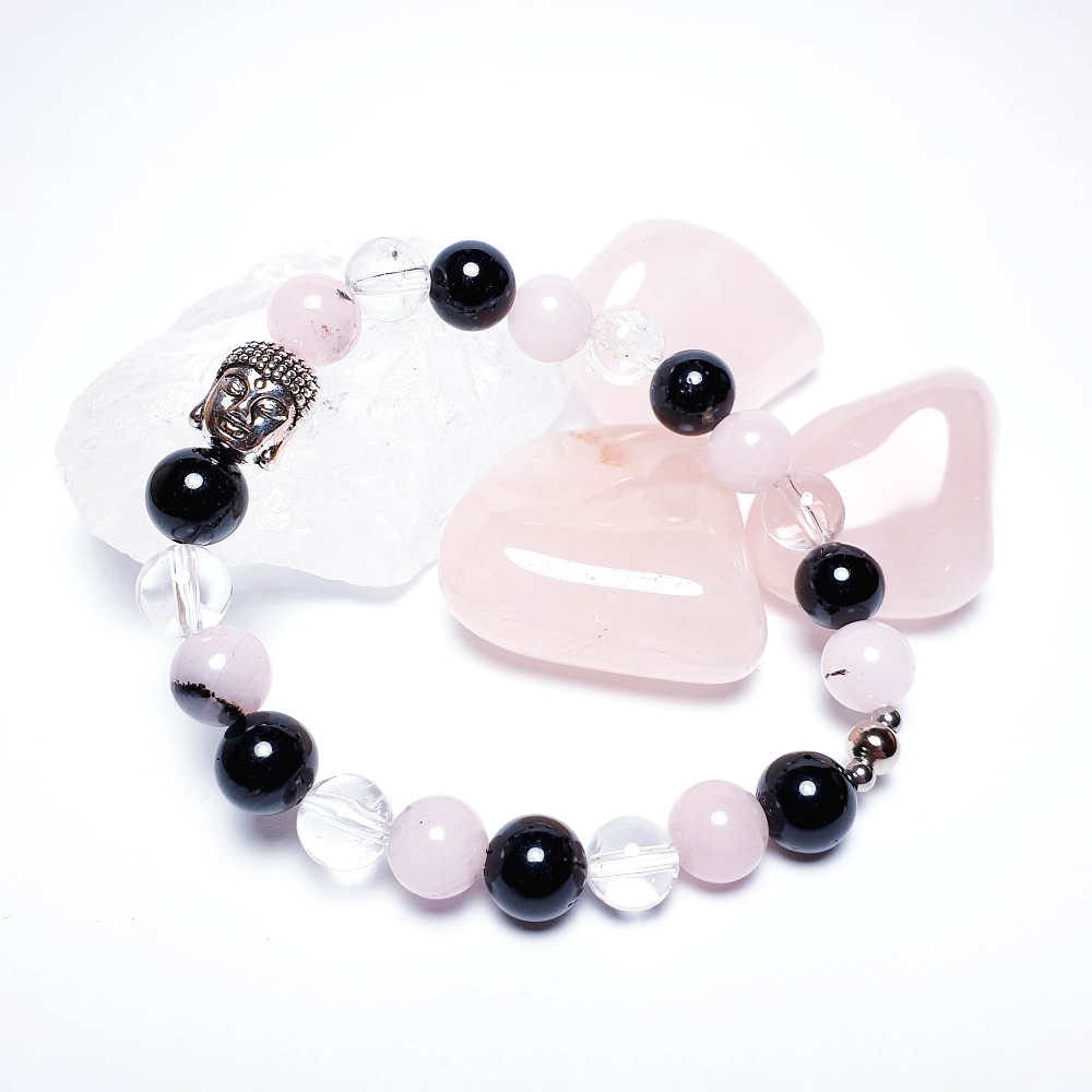 Turmalín, jaspis, křišťál - buddha náramek - Obrázek 3