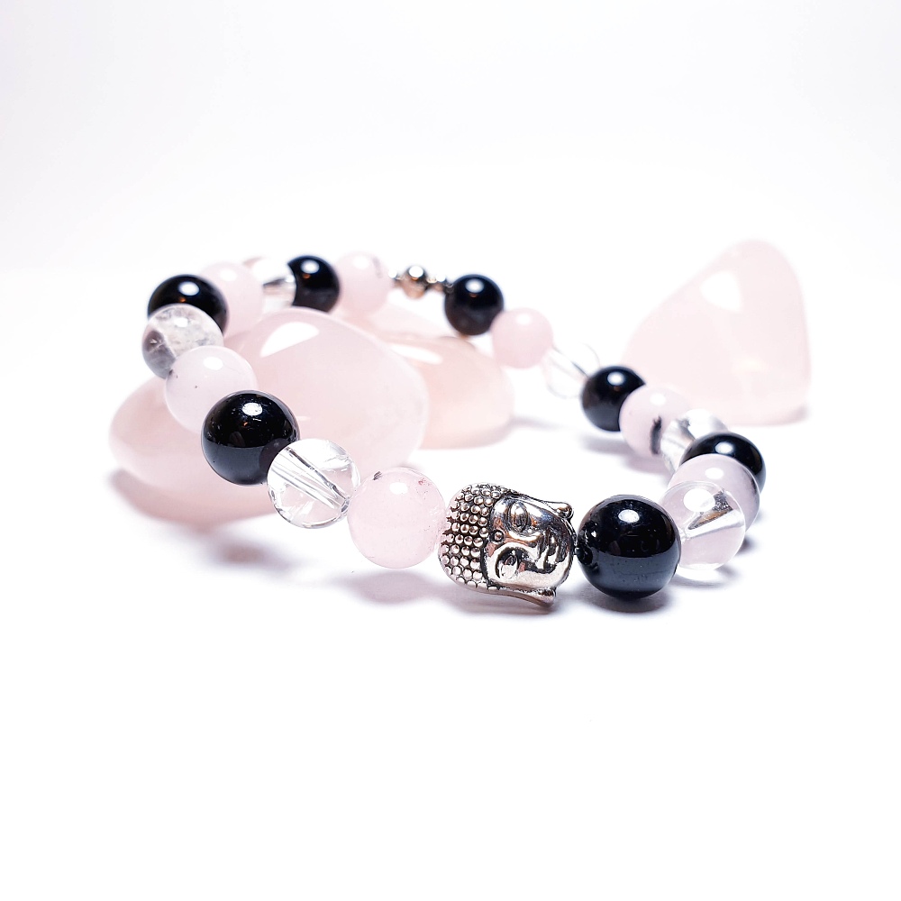 Turmalín, jaspis, křišťál - buddha náramek