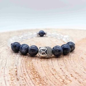 Larvikit, křišťál - buddha náramek