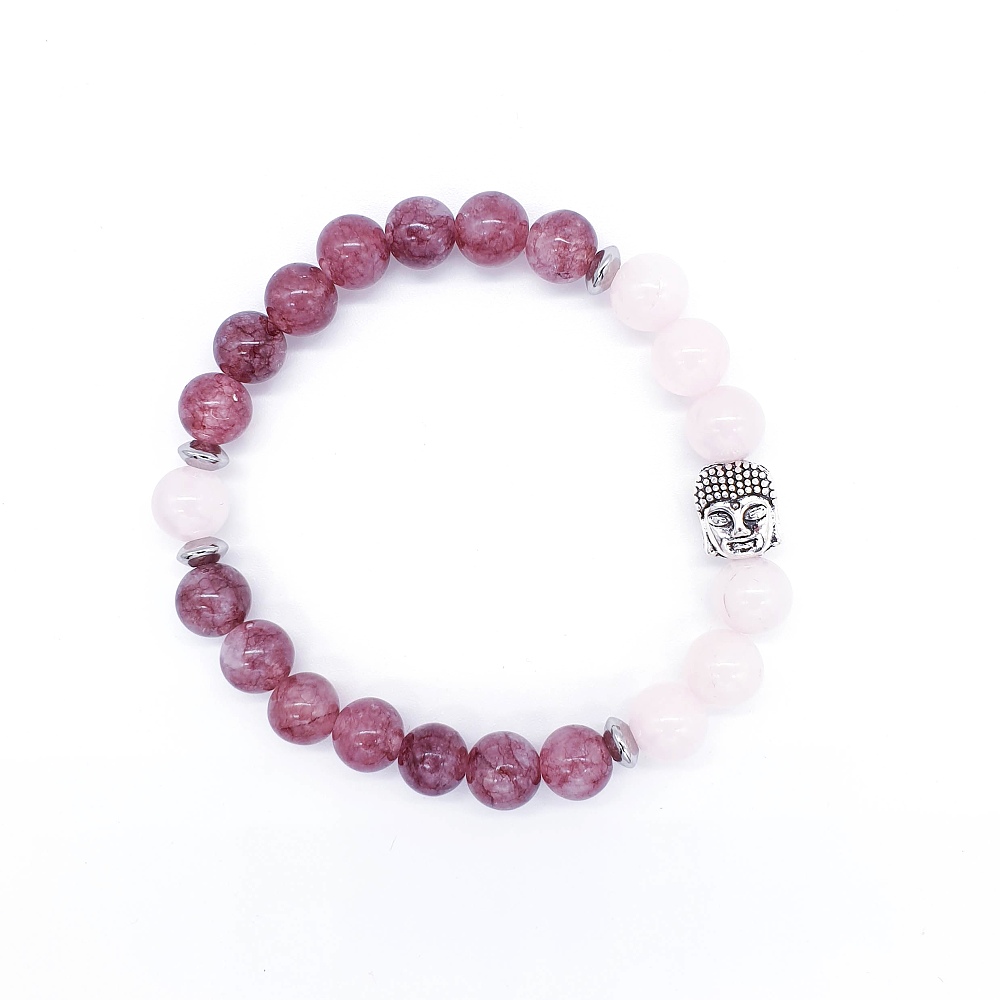 Růženín, lepidolit 8 mm - buddha náramek