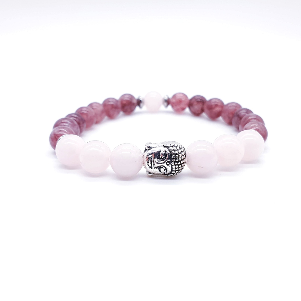 Růženín, lepidolit 8 mm - buddha náramek - Obrázek 2