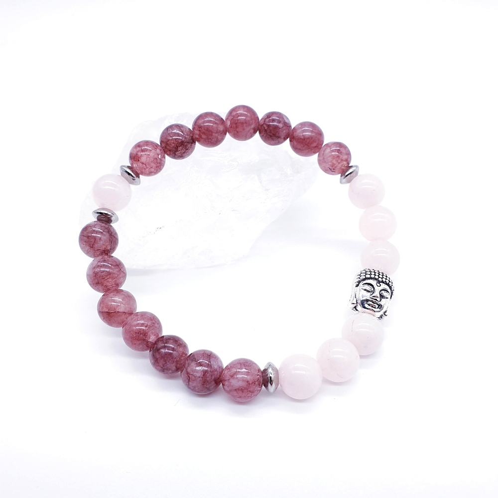 Růženín, lepidolit 8 mm - buddha náramek - Obrázek 3