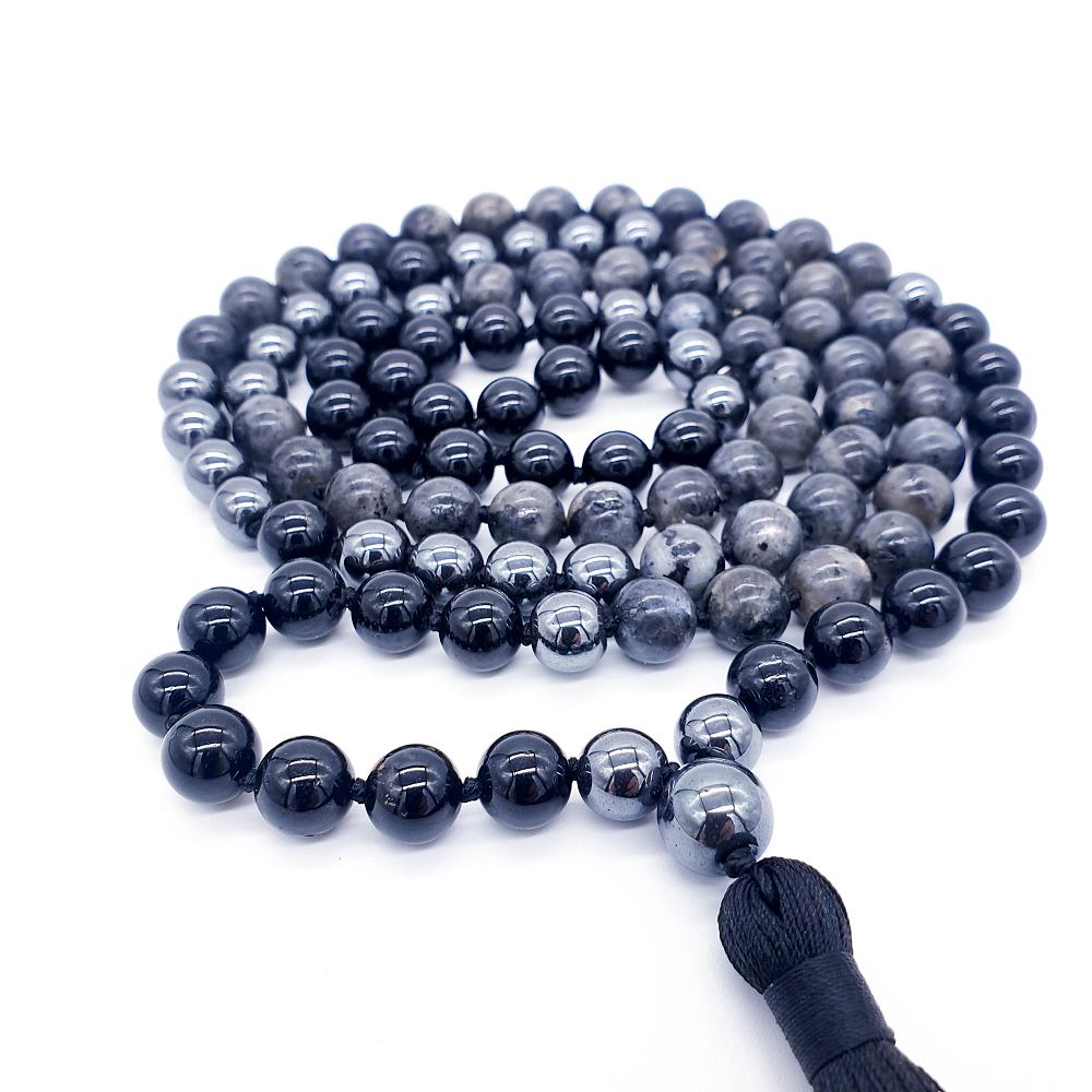 Larvikit, turmalín a hematit 8 mm - Japa Mála náhrdelník - Obrázek 2