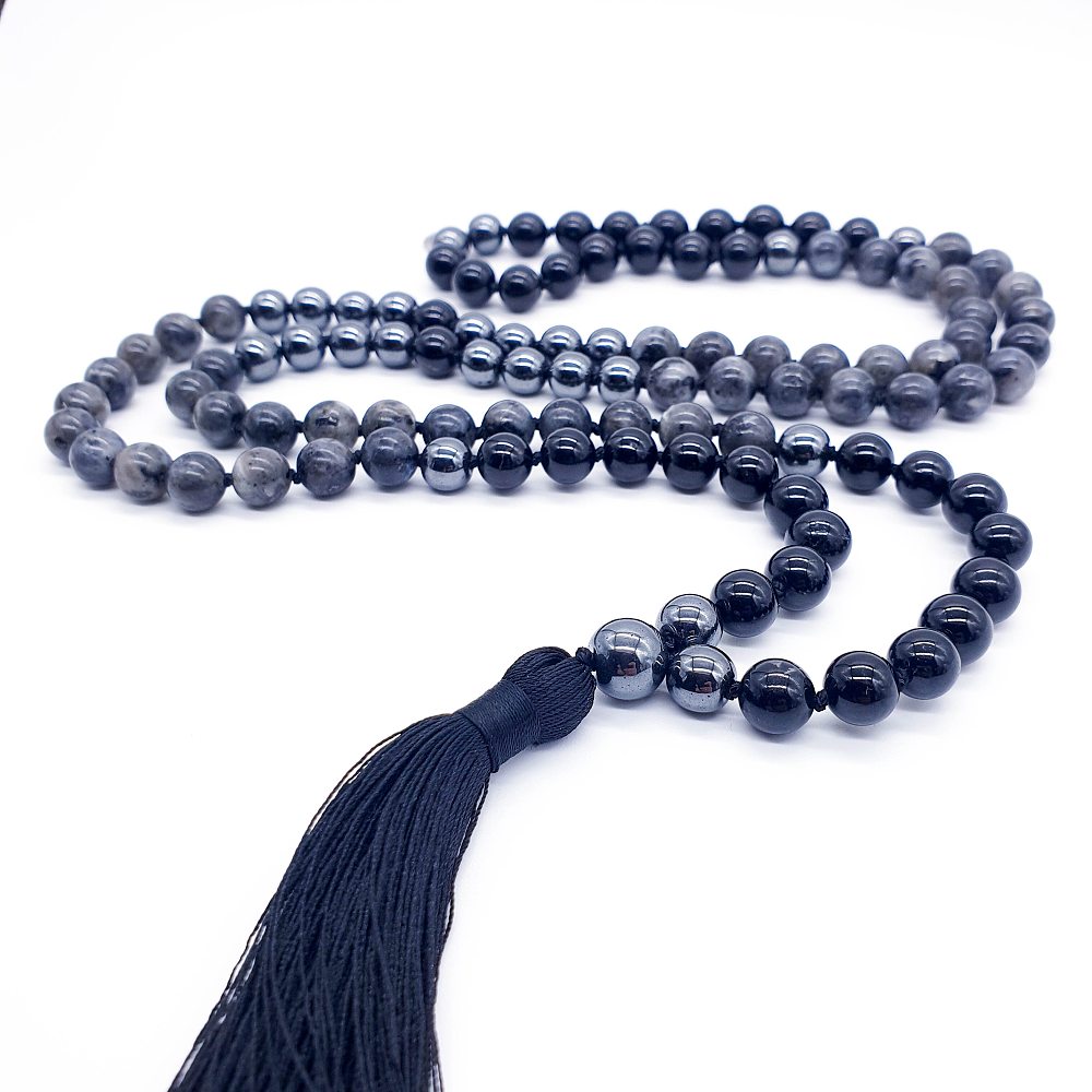 Larvikit, turmalín a hematit 8 mm - Japa Mála náhrdelník - Obrázek 5