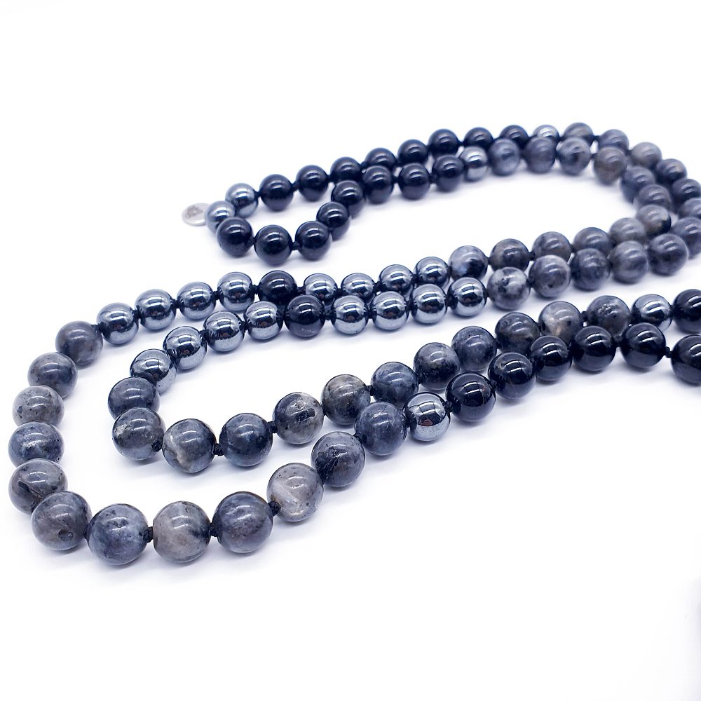 Larvikit, turmalín a hematit 8 mm - Japa Mála náhrdelník - Obrázek 4