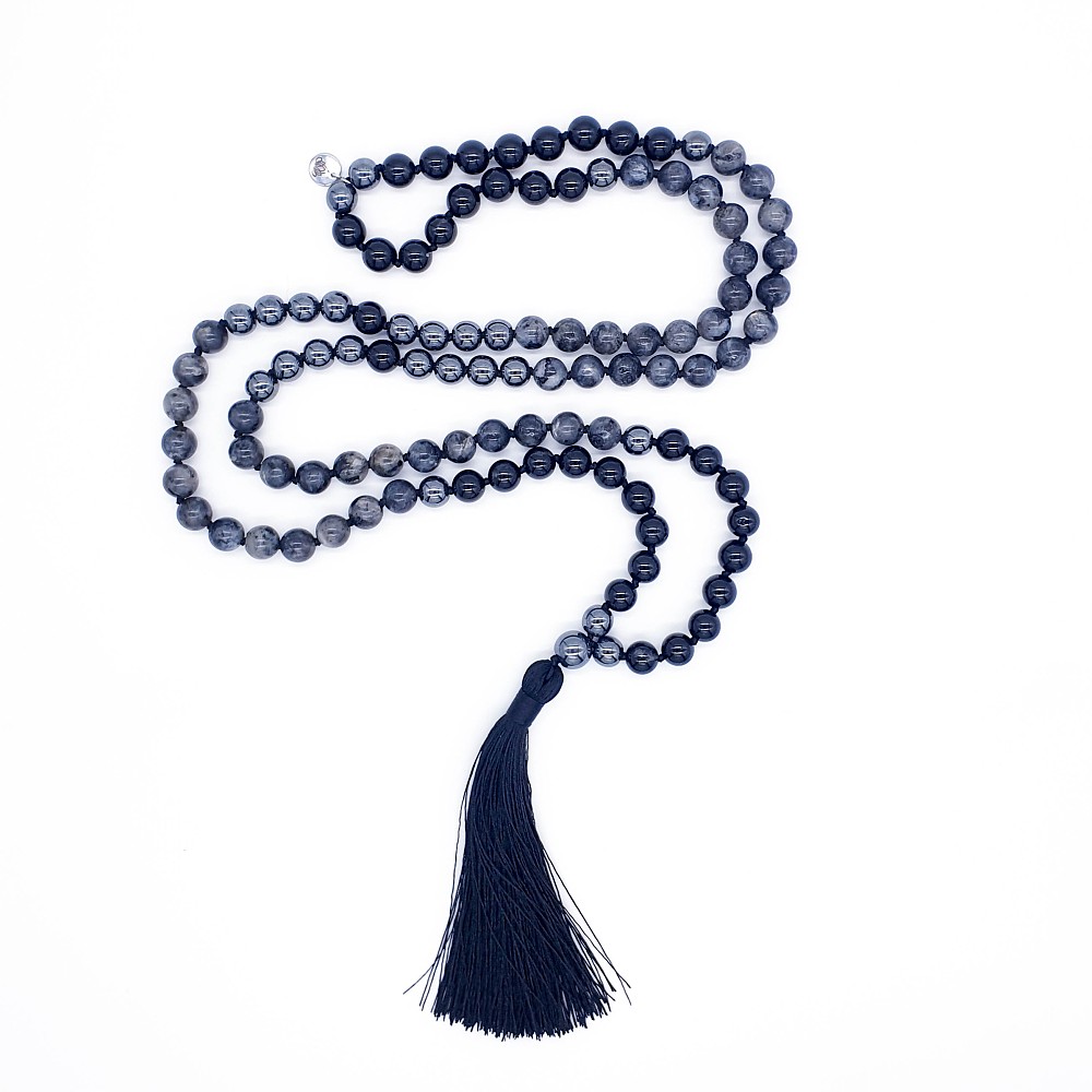 Larvikit, turmalín a hematit 8 mm - Japa Mála náhrdelník - Obrázek 3