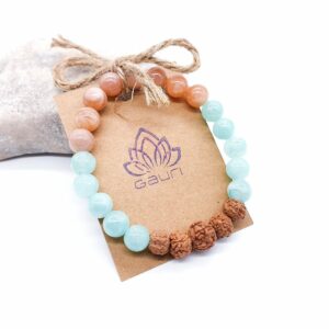 Amazonit, sluneční kámen, rudraksha - náramek "positive vibes"