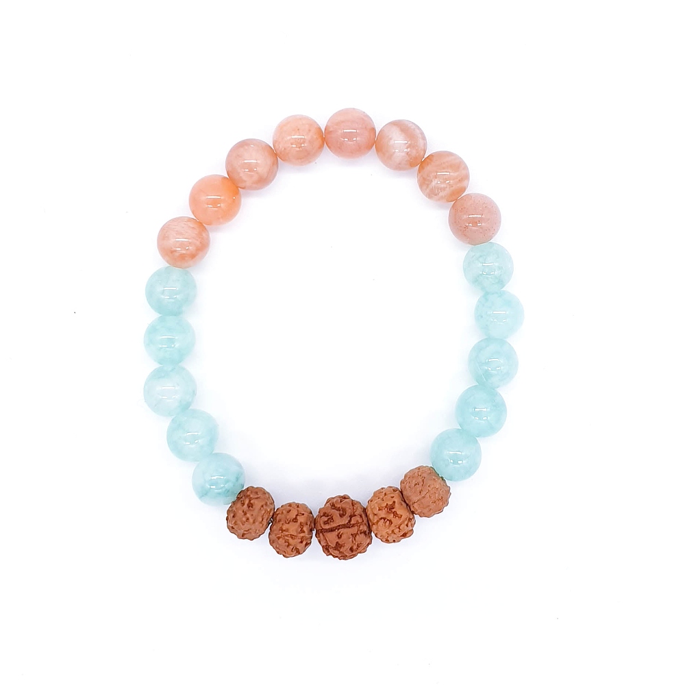 Amazonit, sluneční kámen, rudraksha - náramek "positive vibes" - Obrázek 3