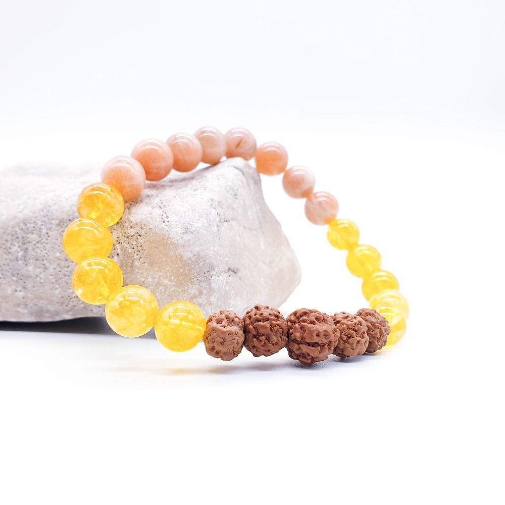 Citrín, sluneční kámen, rudraksha - náramek "positive vibes" - Obrázek 3