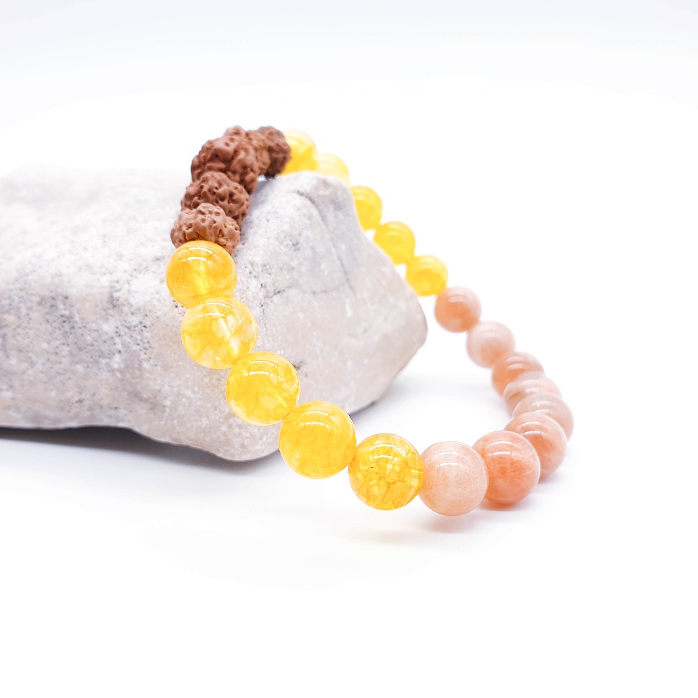Citrín, sluneční kámen, rudraksha - náramek "positive vibes" - Obrázek 2