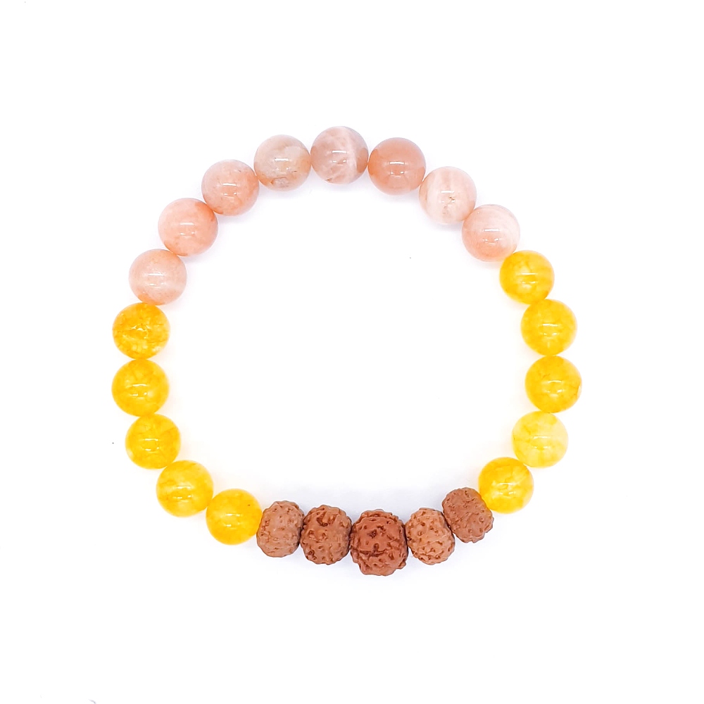 Citrín, sluneční kámen, rudraksha - náramek "positive vibes" - Obrázek 4