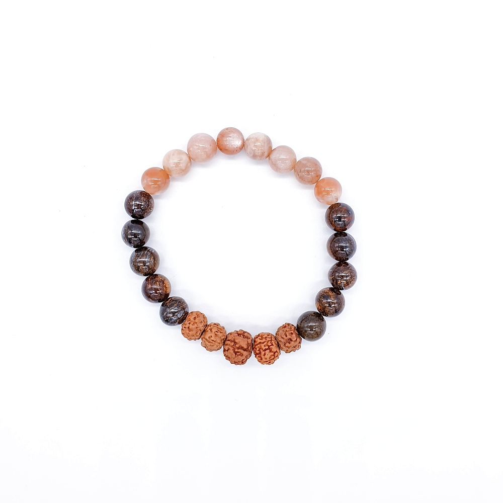 Bronzit, sluneční kámen, rudraksha - náramek "positive vibes"