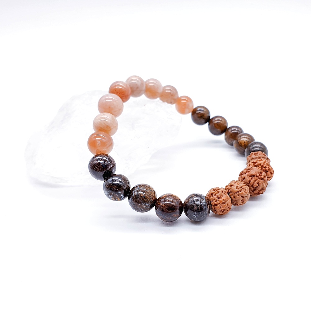 Bronzit, sluneční kámen, rudraksha - náramek "positive vibes" - Obrázek 3
