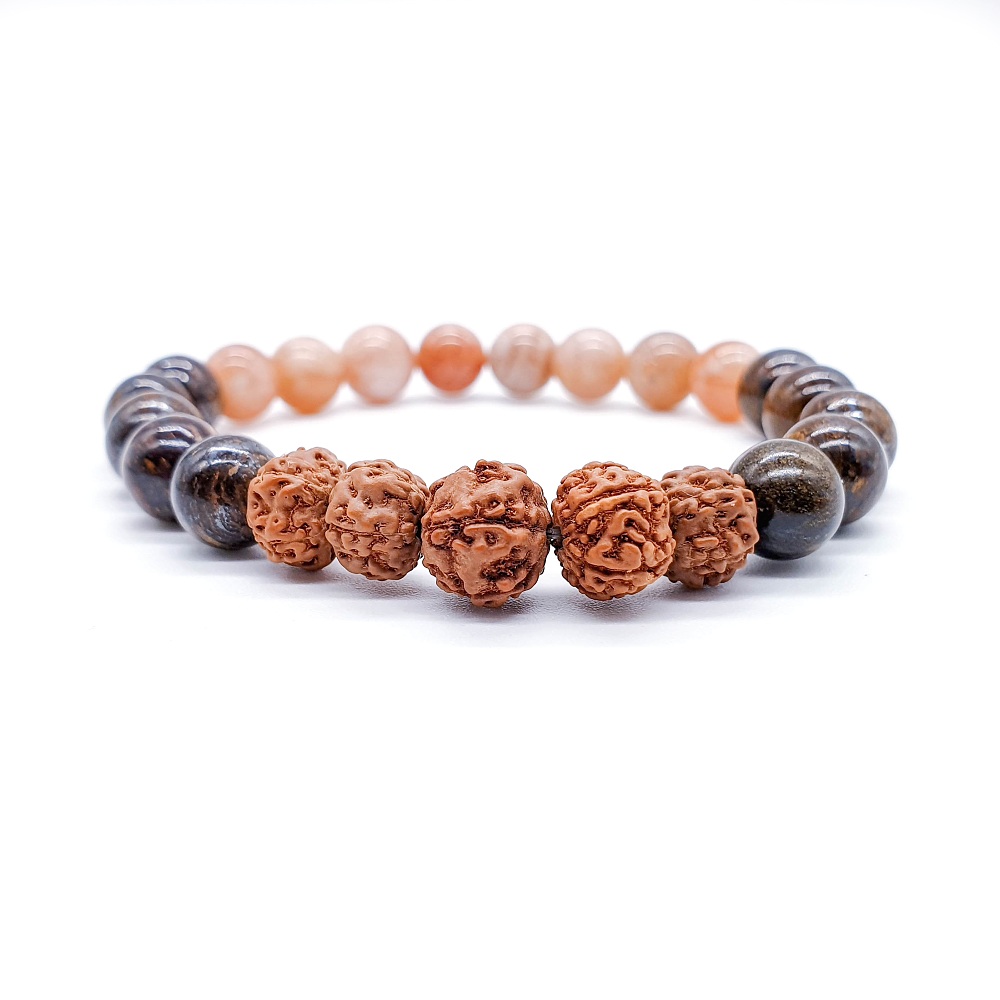 Bronzit, sluneční kámen, rudraksha - náramek "positive vibes" - Obrázek 2