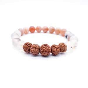 Achát, sluneční kámen, rudraksha - náramek "positive vibes"