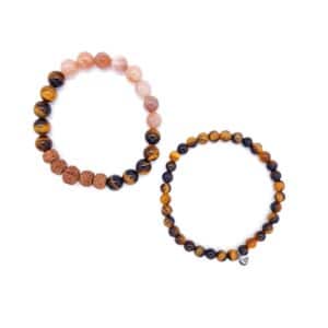 Tygří oko, sluneční kámen, rudraksha - 2 ks náramků