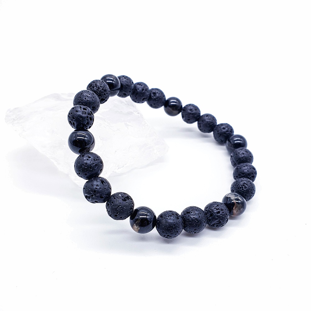 Lávový kámen a turmalín 8 mm - náramek - Obrázek 2